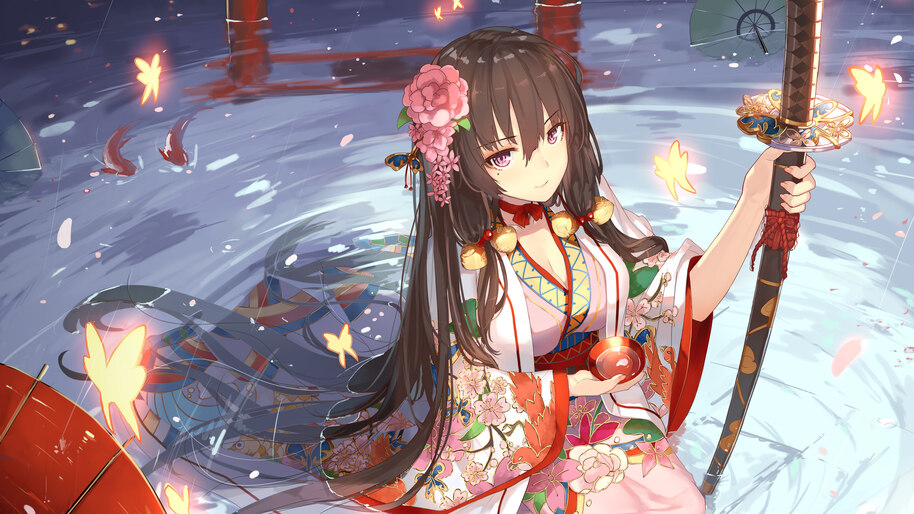 Anime, Girl, Katana, Kimono, 4K, #4.644 Wallpaper PC Desktop