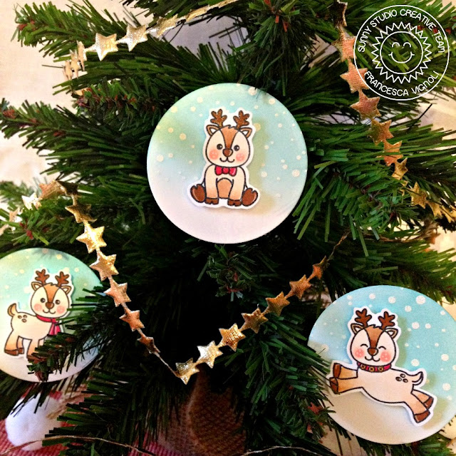 Sunny Studio Stamps: Gleeful Reindeer Christmas Ornaments and Treat Bags by Franci Vignoli
