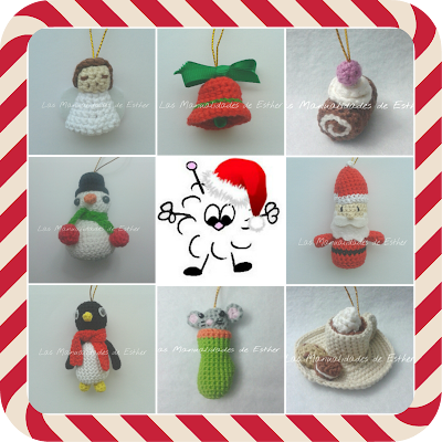 collage de varios amigurumis colgantes arbol de navidad