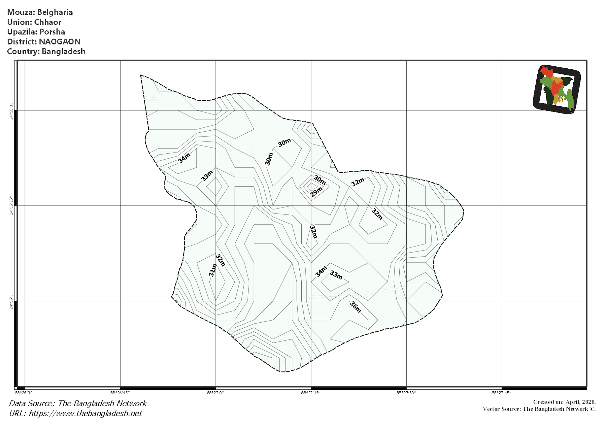 Map of Belgharia Mouza of Porsha Upazila, NAOGAON, Bangladesh.