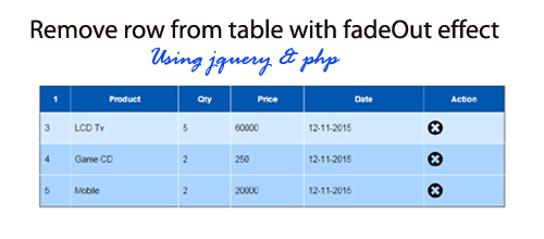 Remove row from table with fadeOut effect using jquery and php
