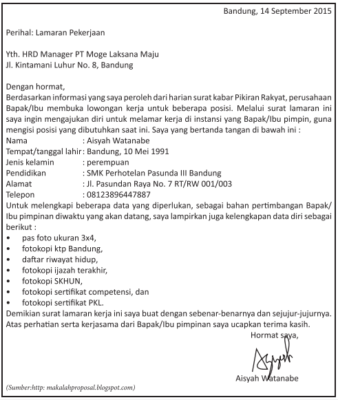 Mengidentifikasi Unsur Kebahasaan Surat Lamaran Pekerjaan Murit Cerdas