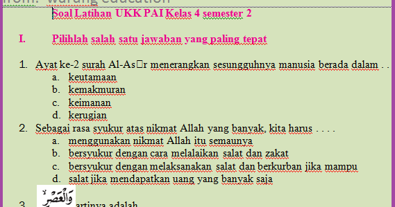Soal Ukk Agama Islam Kelas 4 Sd
