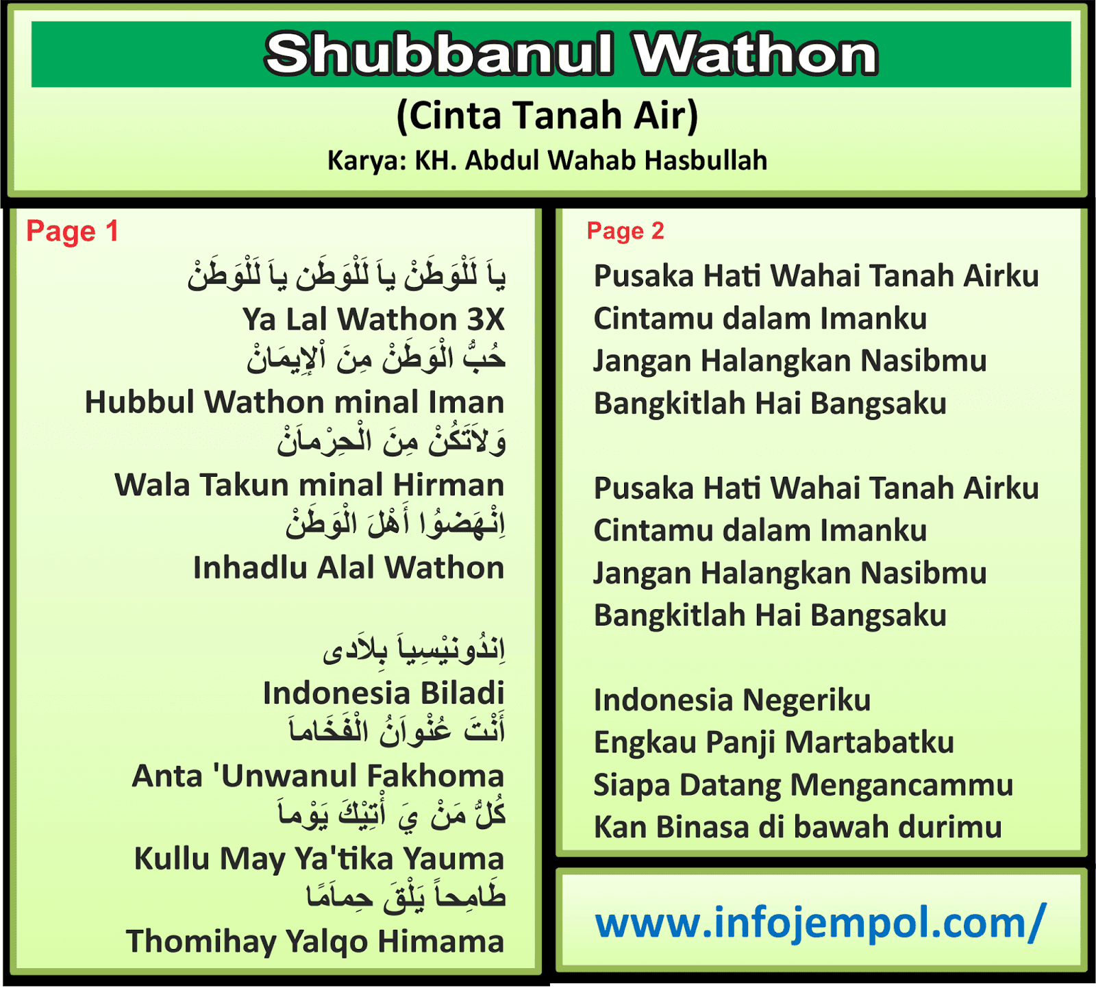 Lirik Lagu Ya Lal Wathon / Shubbanul Wathon (Arab dan Latin) - Download