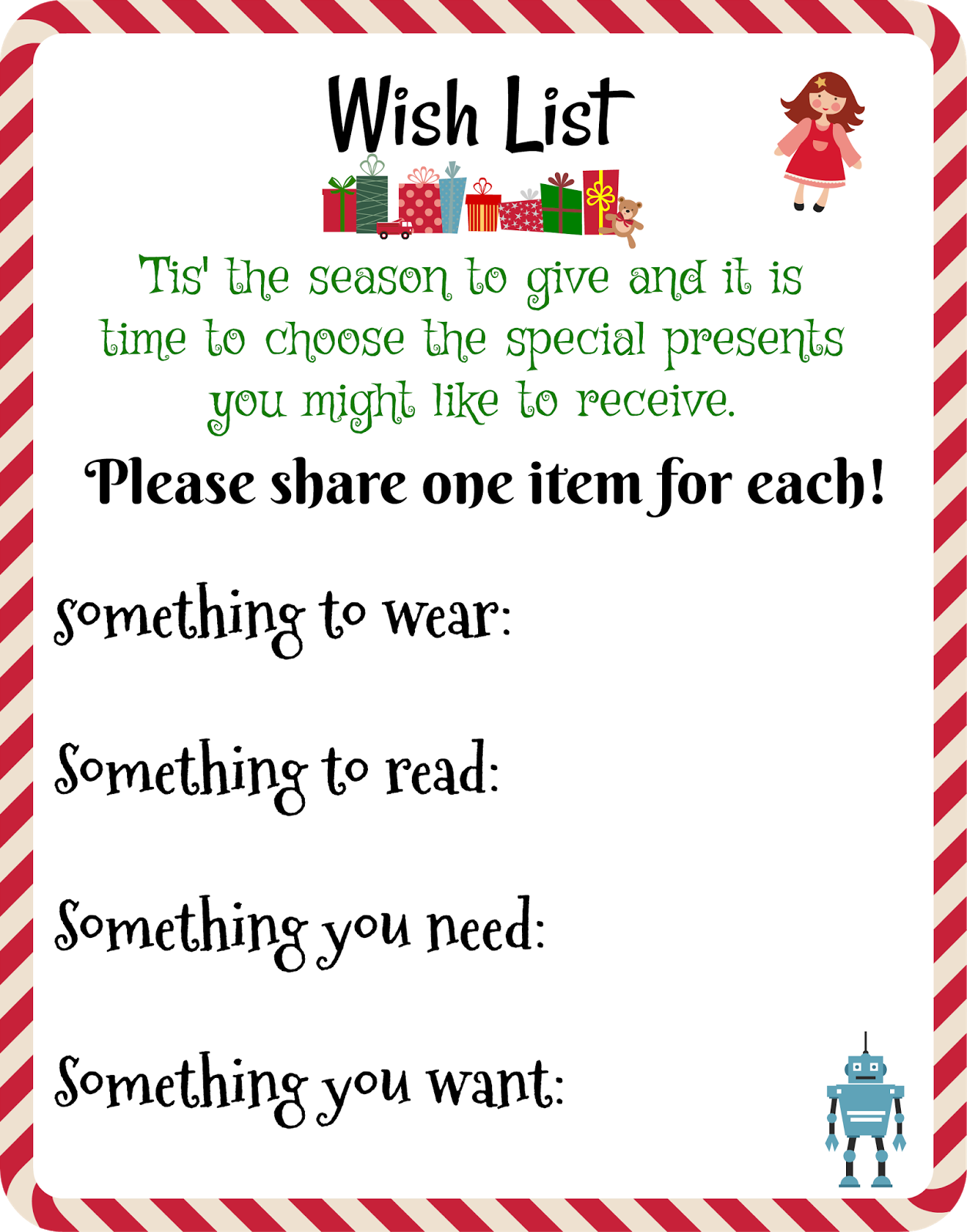 Holiday wish list free printable