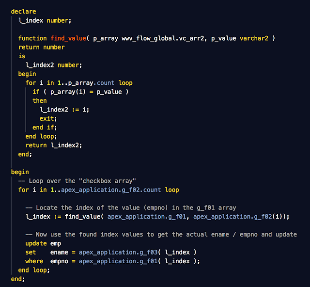 apex_application.g_f0x array processing in Oracle 12