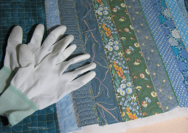 Quilting Gloves... ever so handy for Free Motion Machine Embroidery ~ Threading My Way