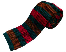 Nick Bronson Stripe Knitted Ties - Club 2/15 - Colour Red/Green/Brown