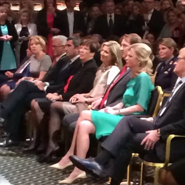 Queen Maxima of the Netherlands businesswoman Vivienne Eijkelenborg and Dutch politician Annemarie Jorritsma attend the 35th edition of the Prix Veuve Clicquot Businesswoman of the Year ceremony at the Grand Hotel Huis ter Duin