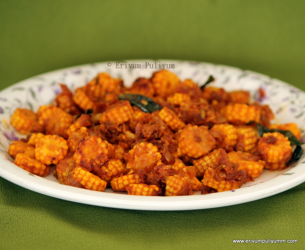 Erivum Puliyum Baby Corn Stir Fry Side Dish