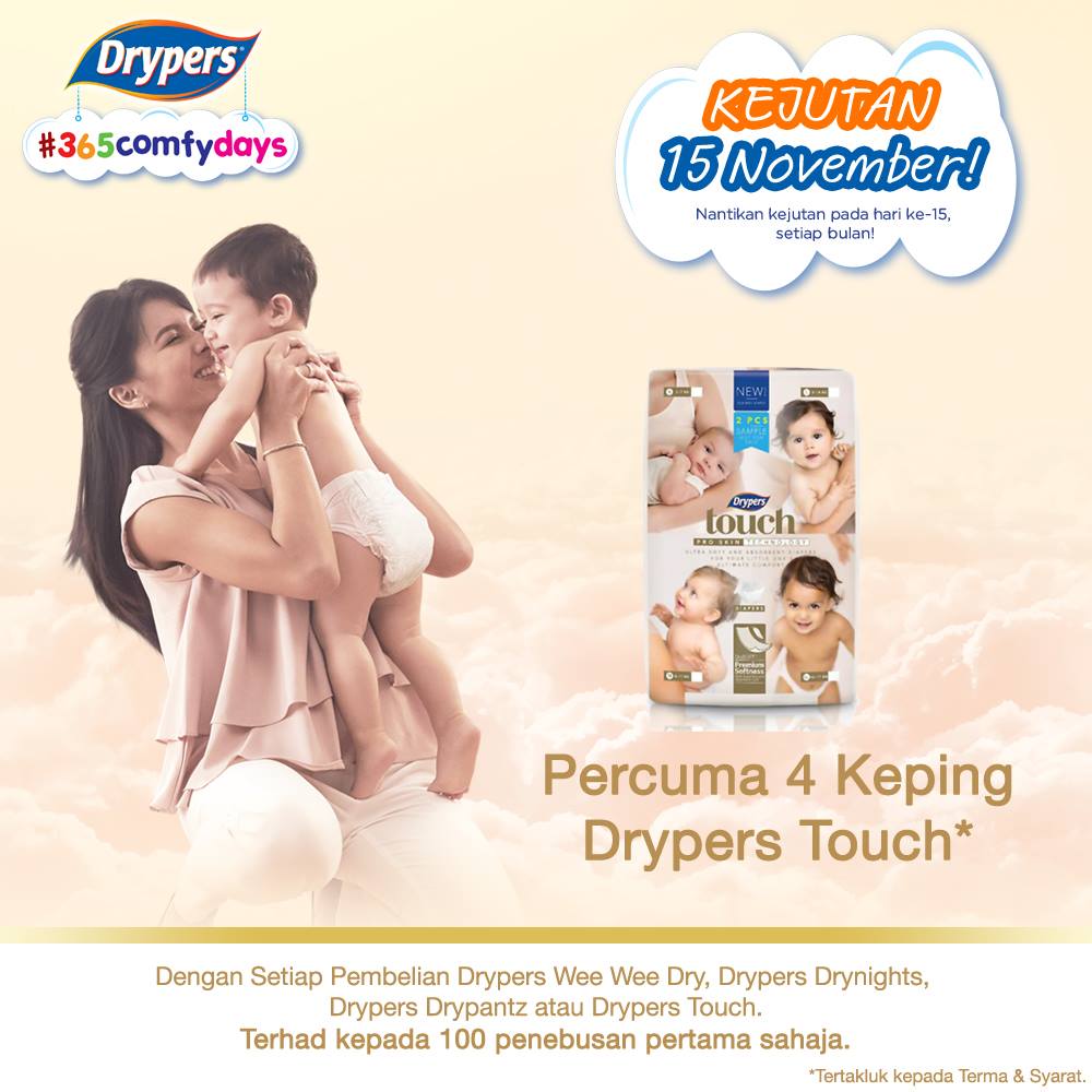 Promosi Drypers Malaysia! Dapatkan 4 keping Drypers Touch secara percuma!