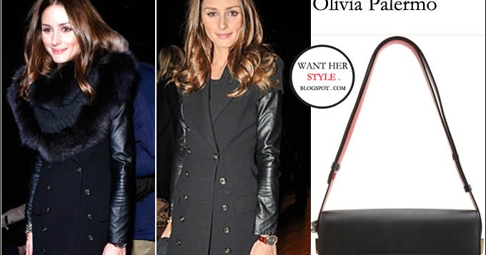 WHAT SHE WORE: Olivia Palermo with black leather shoulder bag with red ...
