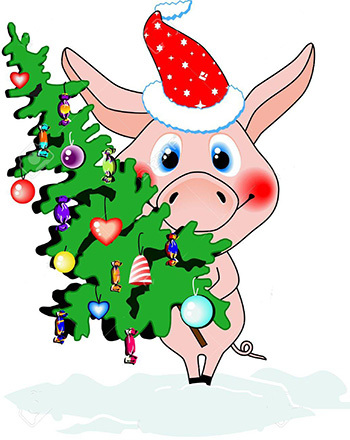豚と豪華な新年のグリーティングカード2024。イノシシの年の新年の休日のための無料のライブカード
