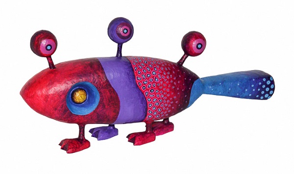"Pajaro acuatico violeta" por Gustavo Ramírez Cruz | imagenes de obras de arte contemporaneo bonitas, esculturas chidas, cosas lindas alebrijes, papel mache, cool stuff, art pictures