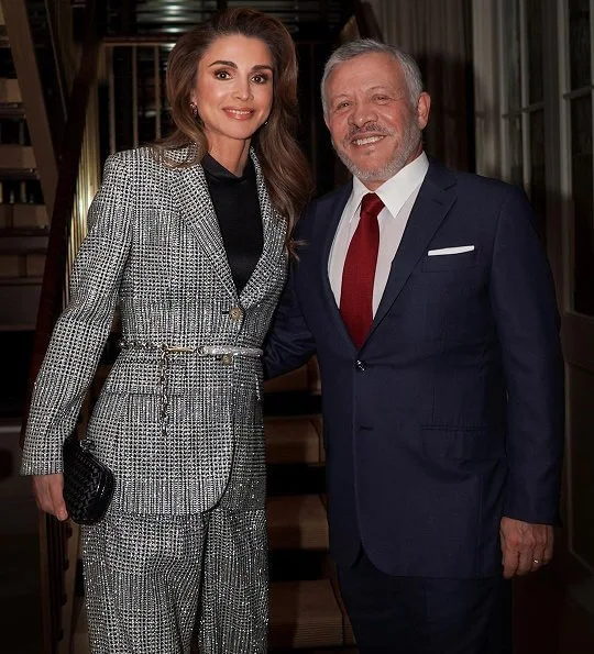 Queen Rania wore a silver-sequined suit, paired with a black clutch, to attend the ceremony at The Washington Institute