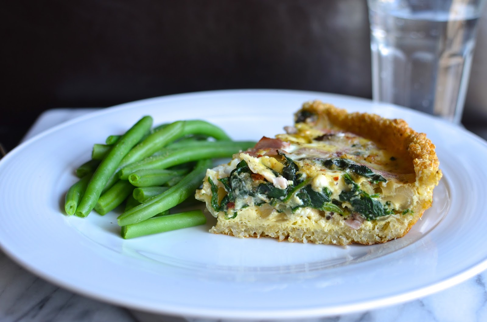 Playing with Flour: Spinach, onion, and mushroom quiche with a quinoa crust