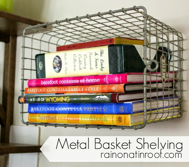 Use baskets for organizing cookbooks in the kitchen:: OrganizingMadeFun.com