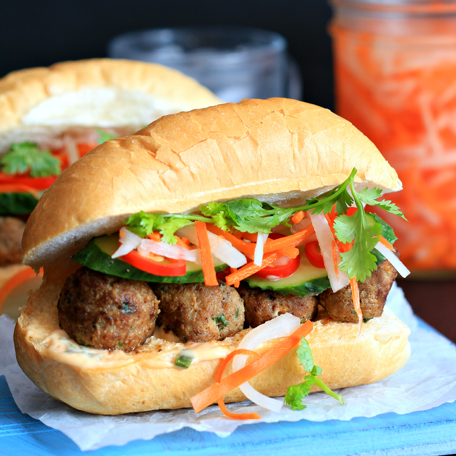 Asianstyle meatball banh mi