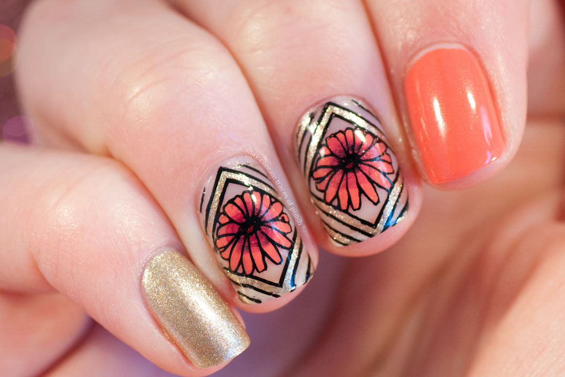 Geometric Floral Nail Art with OPI and MoYou Flower Power 21.