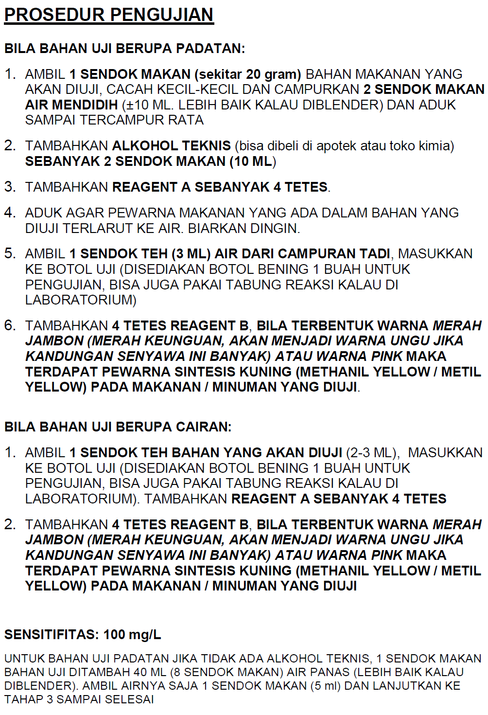 Test Kit Metanil Yellow