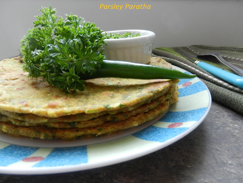 Sizzling Indian Recipes..... Parsley paratha enriched with flaxseed