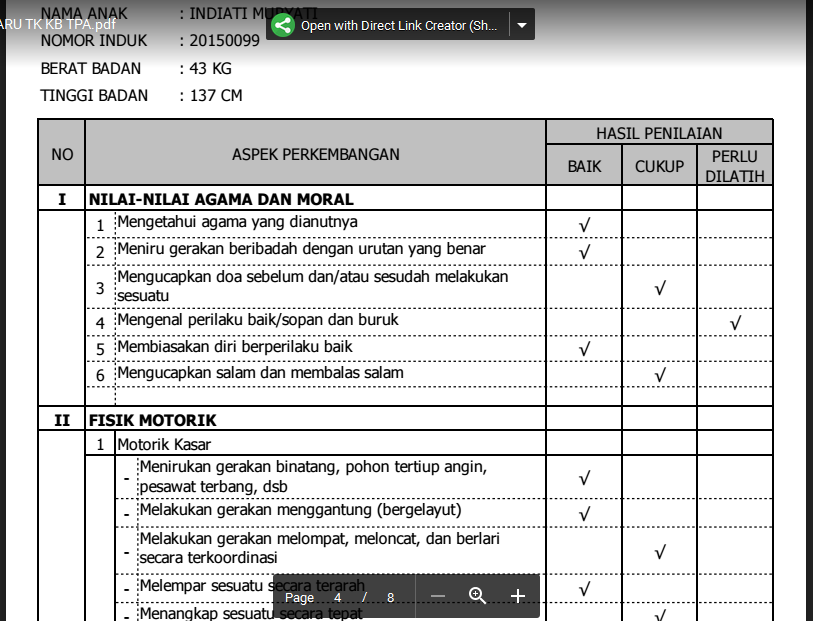Contoh Raport PAUD Kurikulum 2013 Terbaru Download
