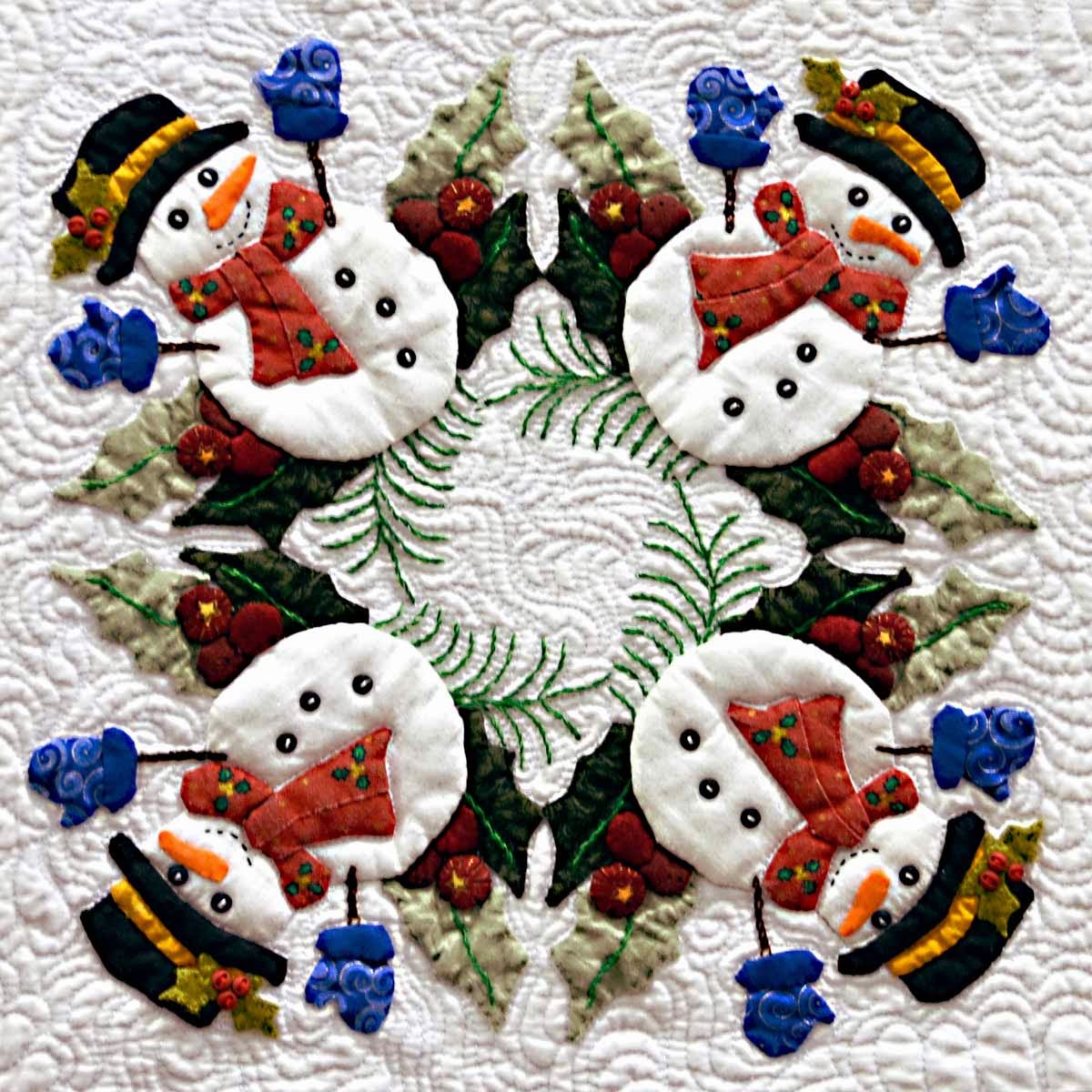 Applique Christmas snowman quilt block by Miriam L Meier