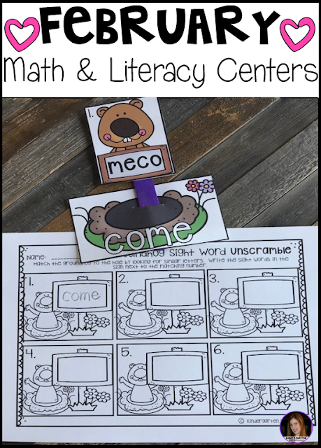 February Math and Literacy Centers - Valentine's Day, dental health and Groundhog's Day. This unit is full of fun hands-on math and literacy centers that are perfect for your kindergartners to help build a strong foundation in math, number sense and literacy skills.