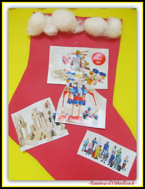 Stocking Stuffer Bulletin Board in Preschool via RainbowsWithinReach