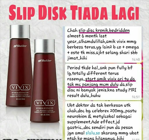 Rawatan Alternatif Yang Membantu Kurangkan Gejala Kesakitan Akibat Slip Disc Iaitu Dengan Pengambilan Vivix Dan Set Vitamin Shaklee