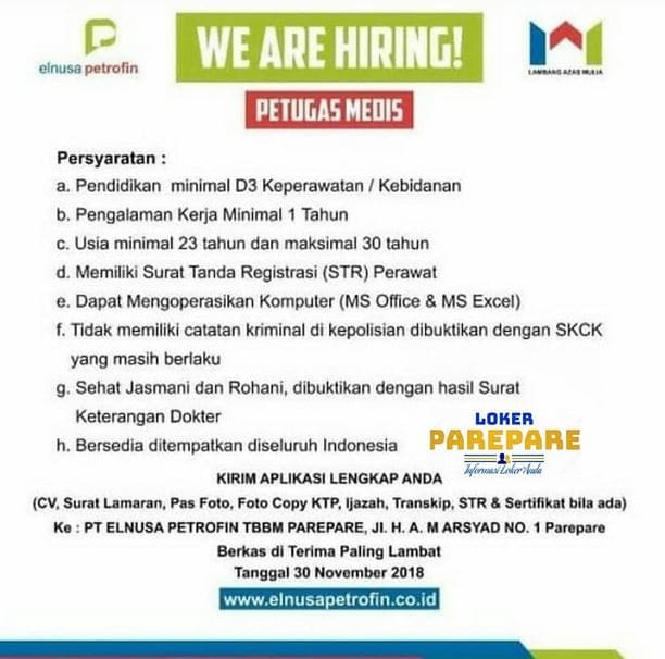 Lowongan Kerja Pt Elnusa Petrofin Tbbm Parepare November 2018 Jobsional Com