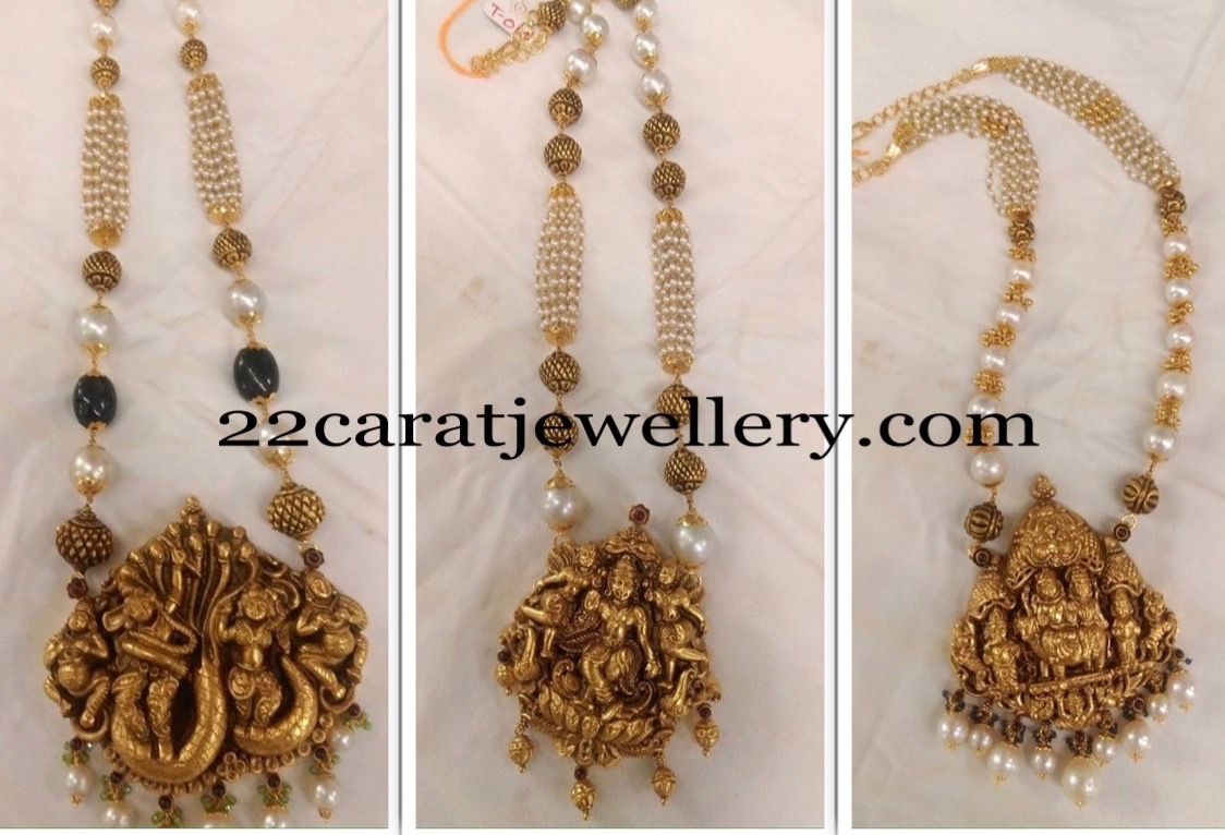 Nakshi Krishna Pendant Sets with Pearls Jewellery Designs