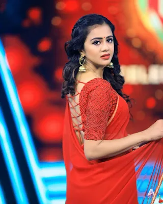 VJ Anjana Rangan New Red Saree Photoshoot