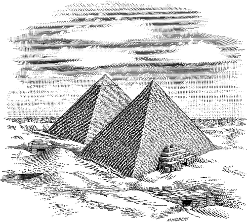 10-Egyptian-Pyramids-Michael-Halbert-Scratchboard-Images-of-Animals-and-Architecture-www-designstack-co