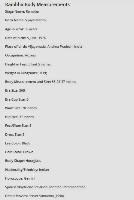 Rambha Height Weight Bra Size Figure Body Measurements Cinehub