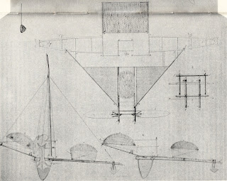 End, plan and construction views of the Caroline proa
