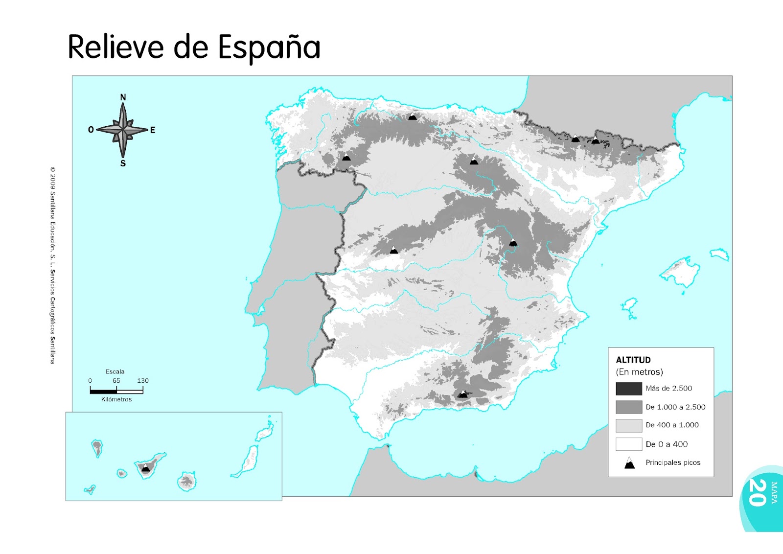 FUENTE PALOMAR 3º: MAPA FÍSICO DE ESPAÑA