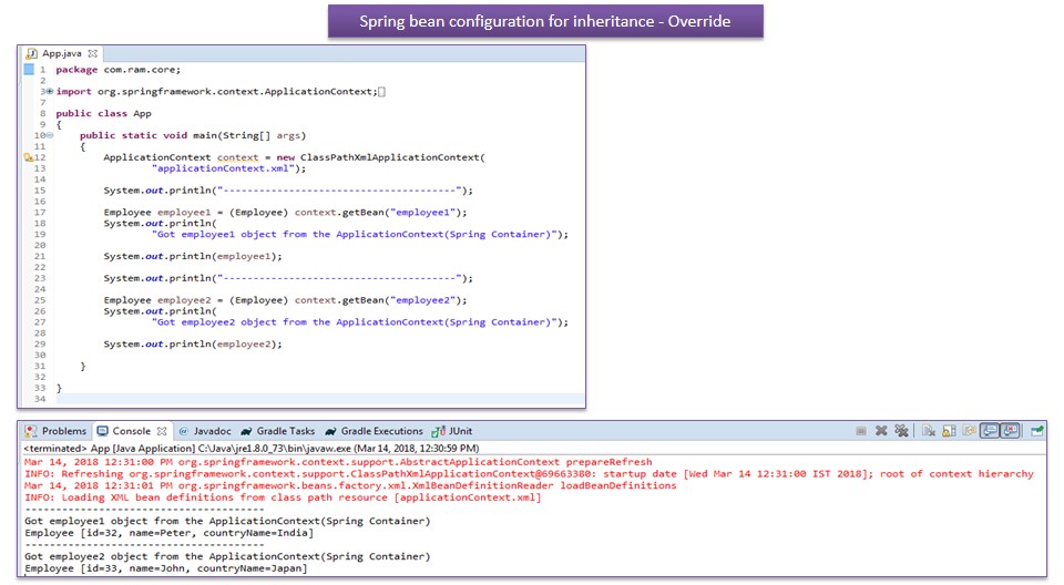 JAVA EE Spring bean configuration for inheritance [Override base bean