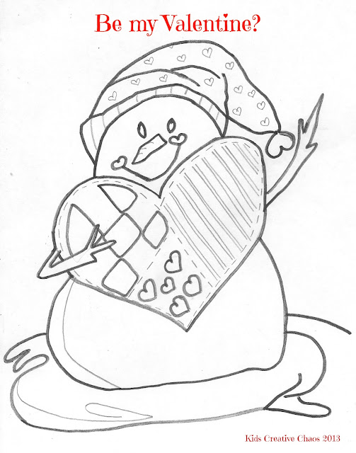 Snowman Free Printable Valentines Coloring Pages