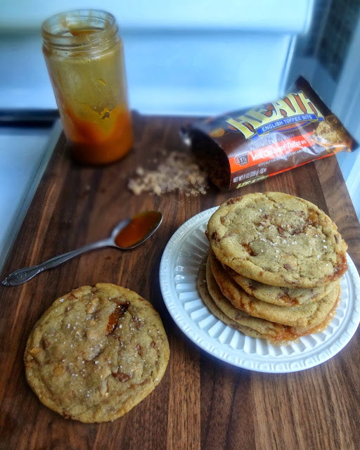 Brown Butter Salted Caramel Stuffed Toffee Chip Cookies