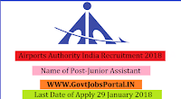 Airports Authority India Recruitment 2018 – Junior Assistant