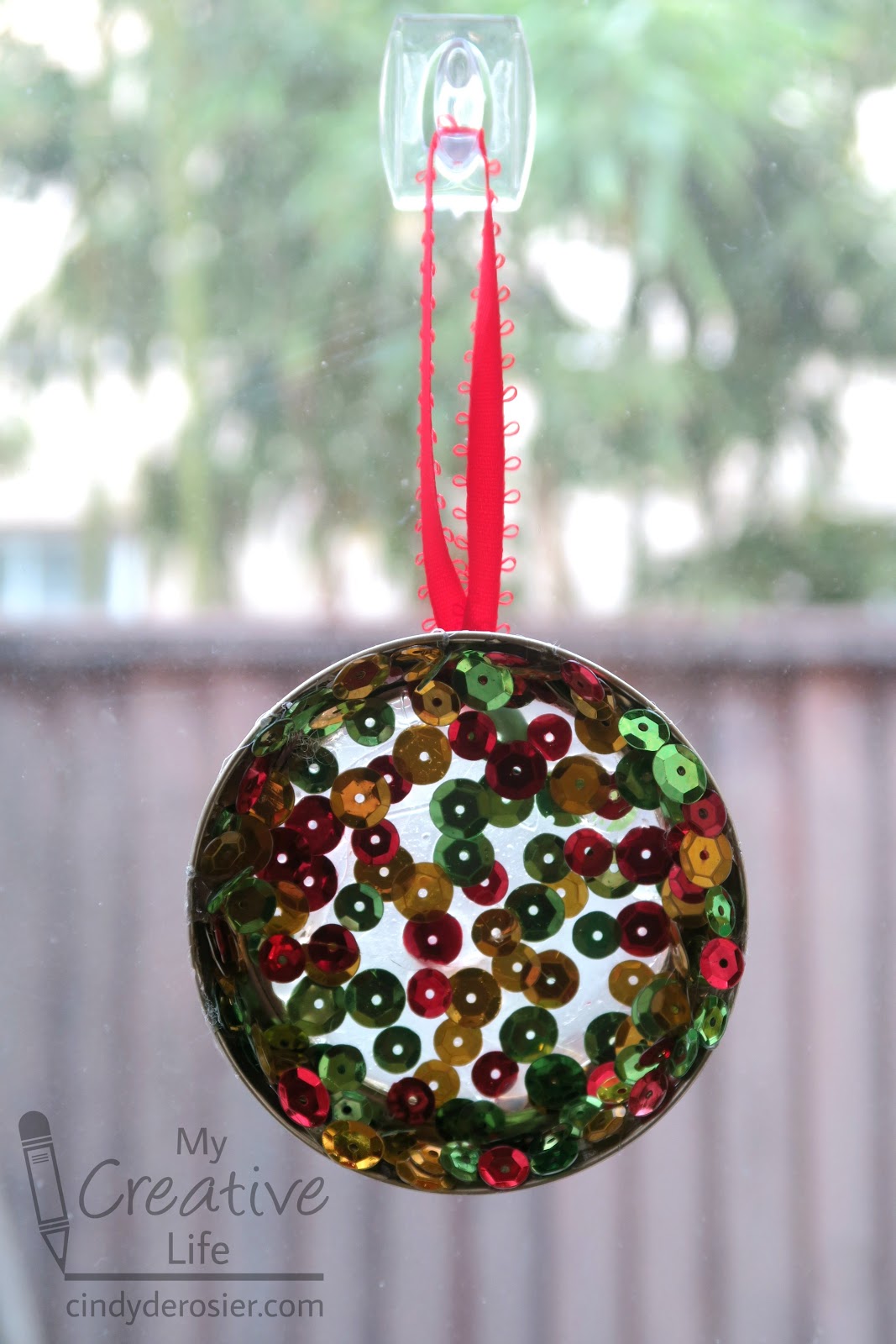 Cindy deRosier My Creative Life Hot Glue Sequin Suncatcher