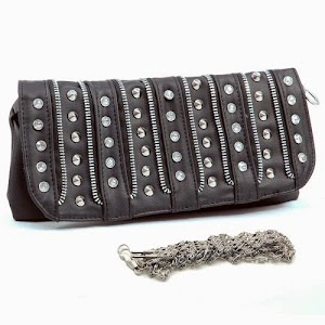 Dasein Clutch With Zipper & Rhinestone Studded Accents Black Faux Leather Evening Purses