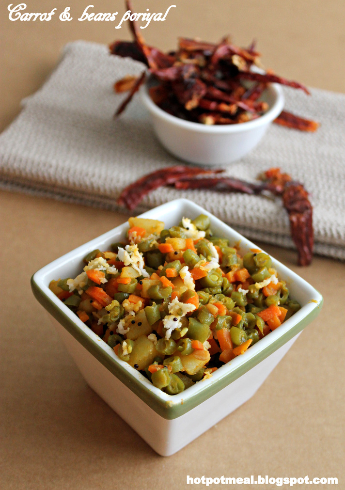 Hot pot cooking Carrot, beans & potato poriyal