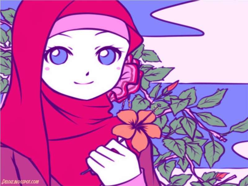 14 Kartun  Muslimah Imut Membawa Bunga  Anak Cemerlang