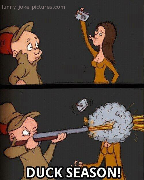 Elmer Fudd Duck Season Selfie Joke Cartoon 