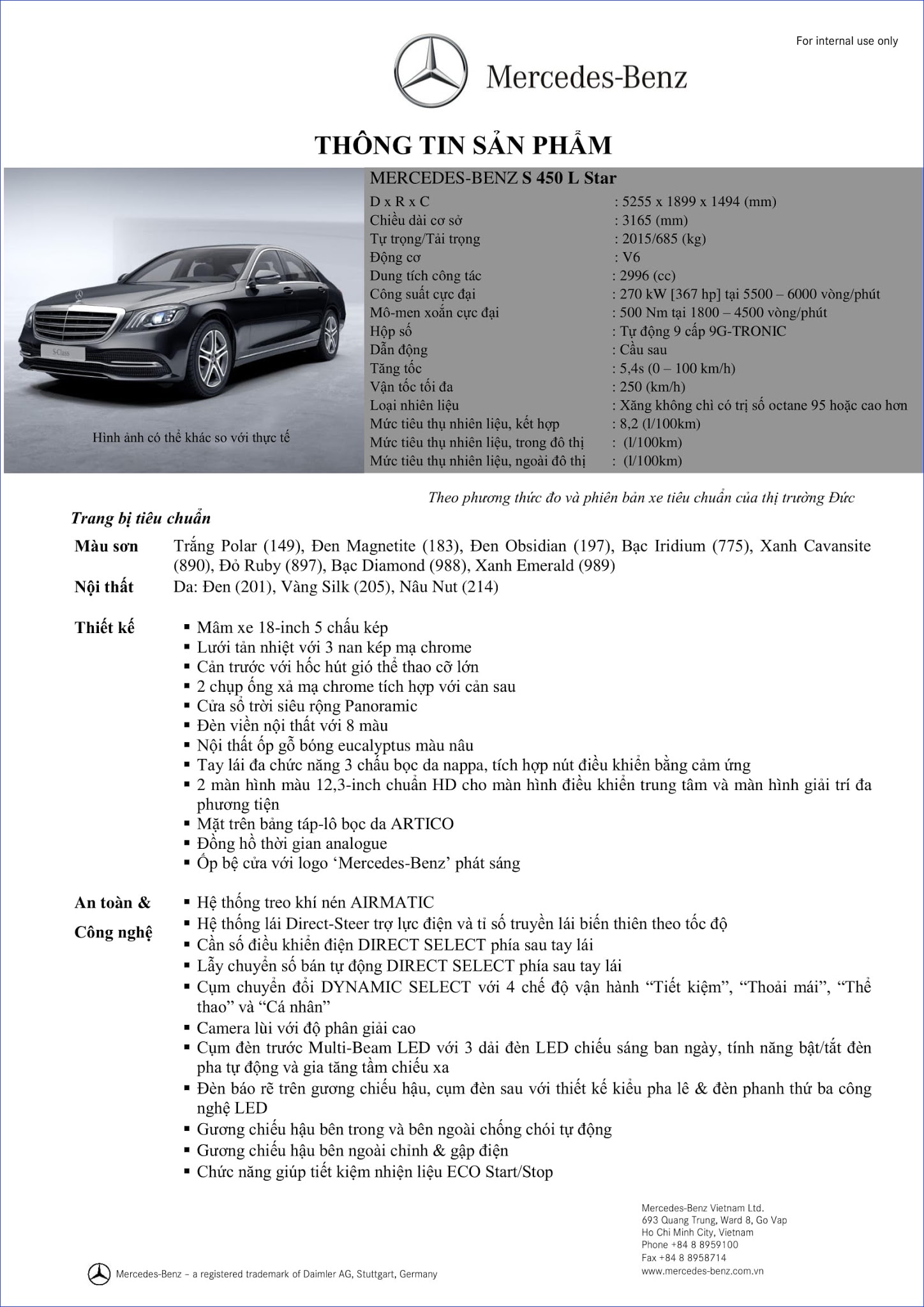 Bảng thông số kỹ thuật Mercedes S450 L Star 2018 Bảng thông số kỹ thuật Mercedes S450 L Star 2018 tại Mercedes Trường Chinh