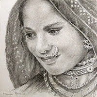 Original pencil sketching of a portrait of a kutch woman by Manju Panchal