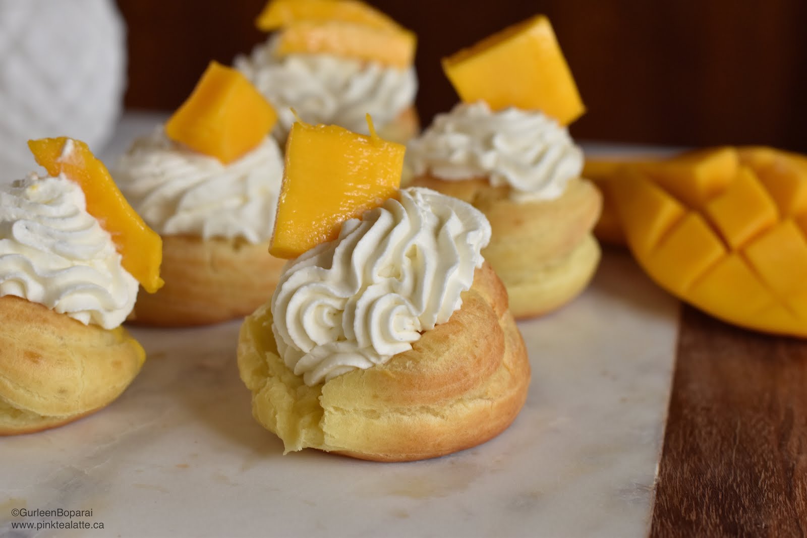 Pink Tea Latte Edible Obsessions My Recipe for Mango Curd Cream Puffs