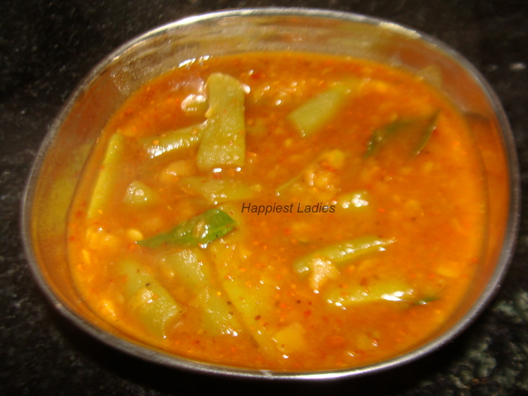 Beans Sambar Recipe in Udupi Brahmin style. Happiest Ladies